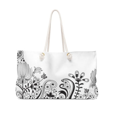 Weekender Tote Bag White Floral Illustration - Bags | Tote Bags | Weekender