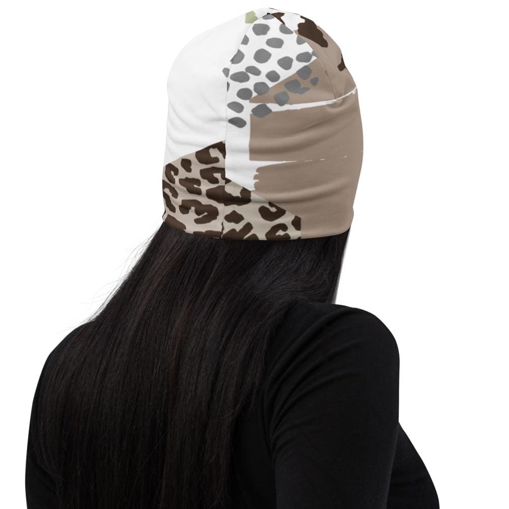 Womens Beanie Hat / Brown Taupe Print - Unisex | Beanie Hats