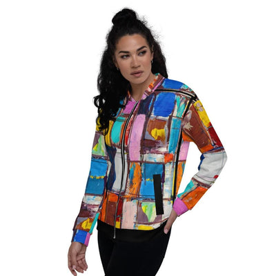 Womens Bomber Jacket Abstract Multicolor Block Style - Womens | Jackets |