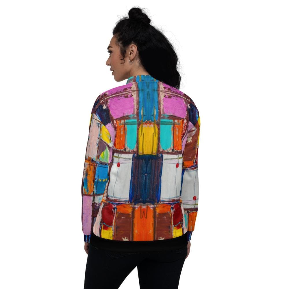 Womens Bomber Jacket Abstract Multicolor Block Style - Womens | Jackets |