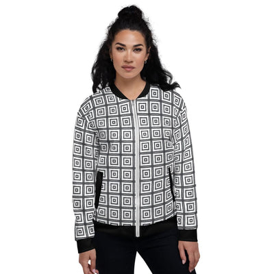 Womens Bomber Jacket / Black And White Argyle Squares - Womens | Jackets