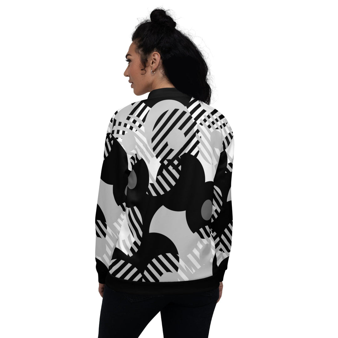 Womens Bomber Jacket Black & Grey Geometric Style - Womens | Jackets | Bombers