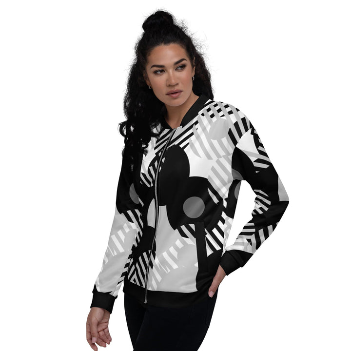 Womens Bomber Jacket Black & Grey Geometric Style - Womens | Jackets | Bombers