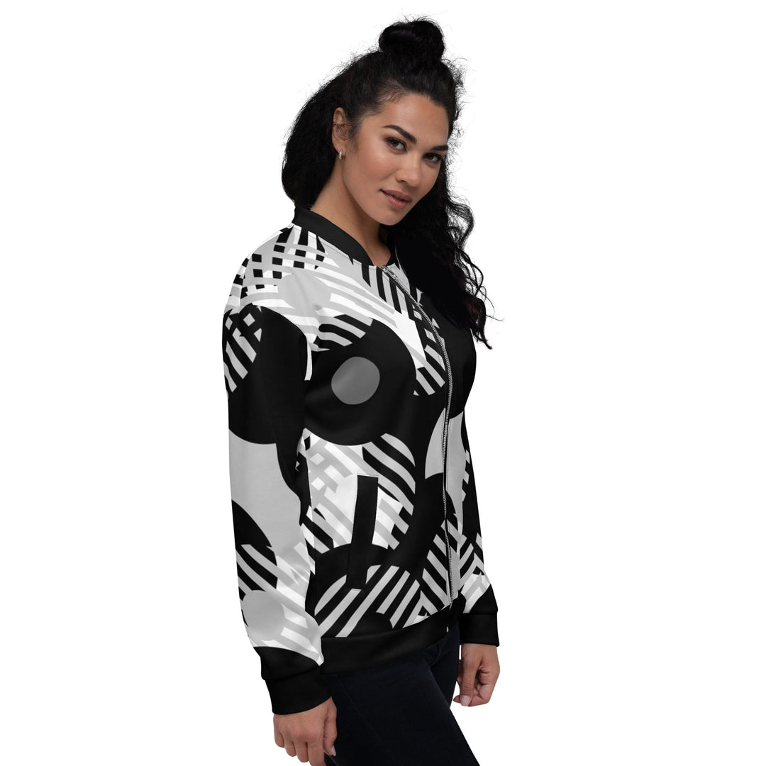 Womens Bomber Jacket Black & Grey Geometric Style - Womens | Jackets | Bombers