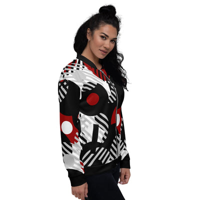 Womens Bomber Jacket Black Red & Grey Geometric Style - Womens | Jackets