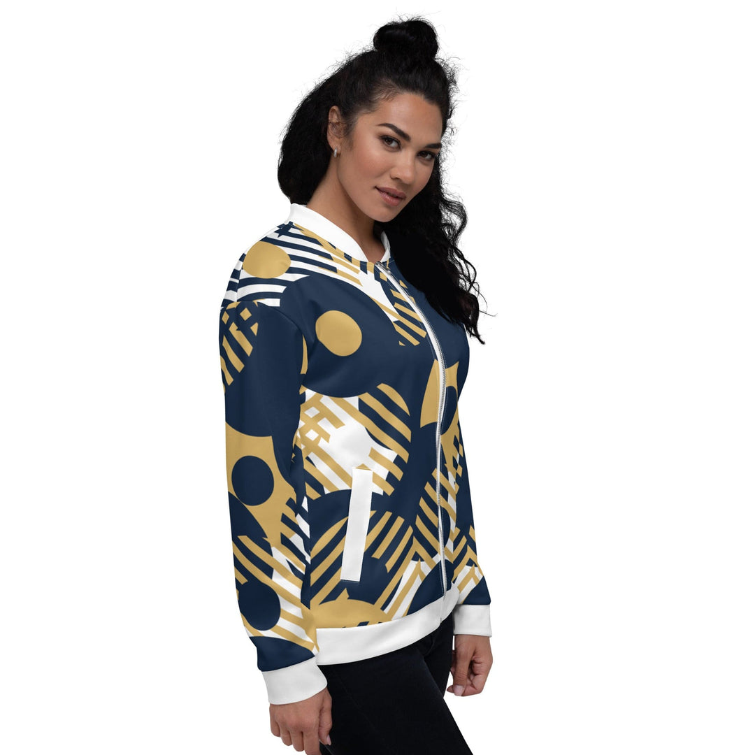 Womens Bomber Jacket Blue & Gold Geometric Style - Womens | Jackets | Bombers