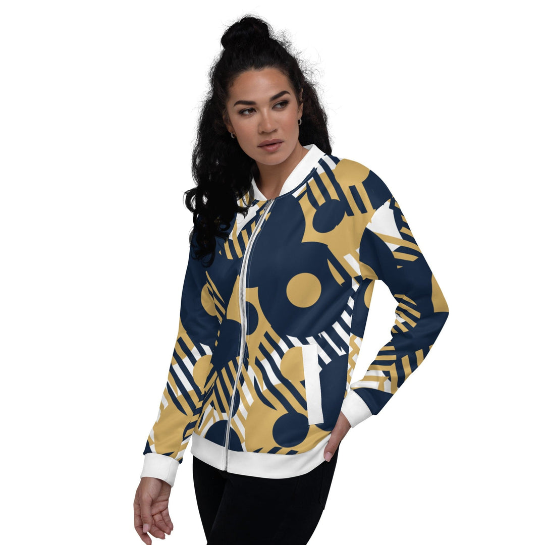 Womens Bomber Jacket Blue & Gold Geometric Style - Womens | Jackets | Bombers