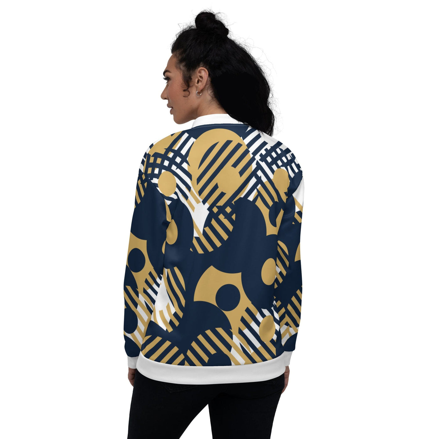 Womens Bomber Jacket Blue & Gold Geometric Style - Womens | Jackets | Bombers