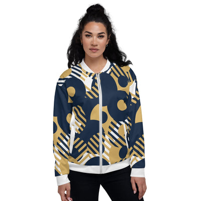 Womens Bomber Jacket Blue & Gold Geometric Style - Womens | Jackets | Bombers