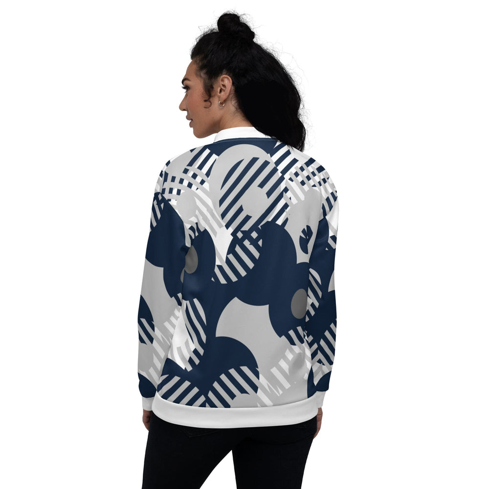 Womens Bomber Jacket Blue & Grey Geometric Style - Womens | Jackets | Bombers