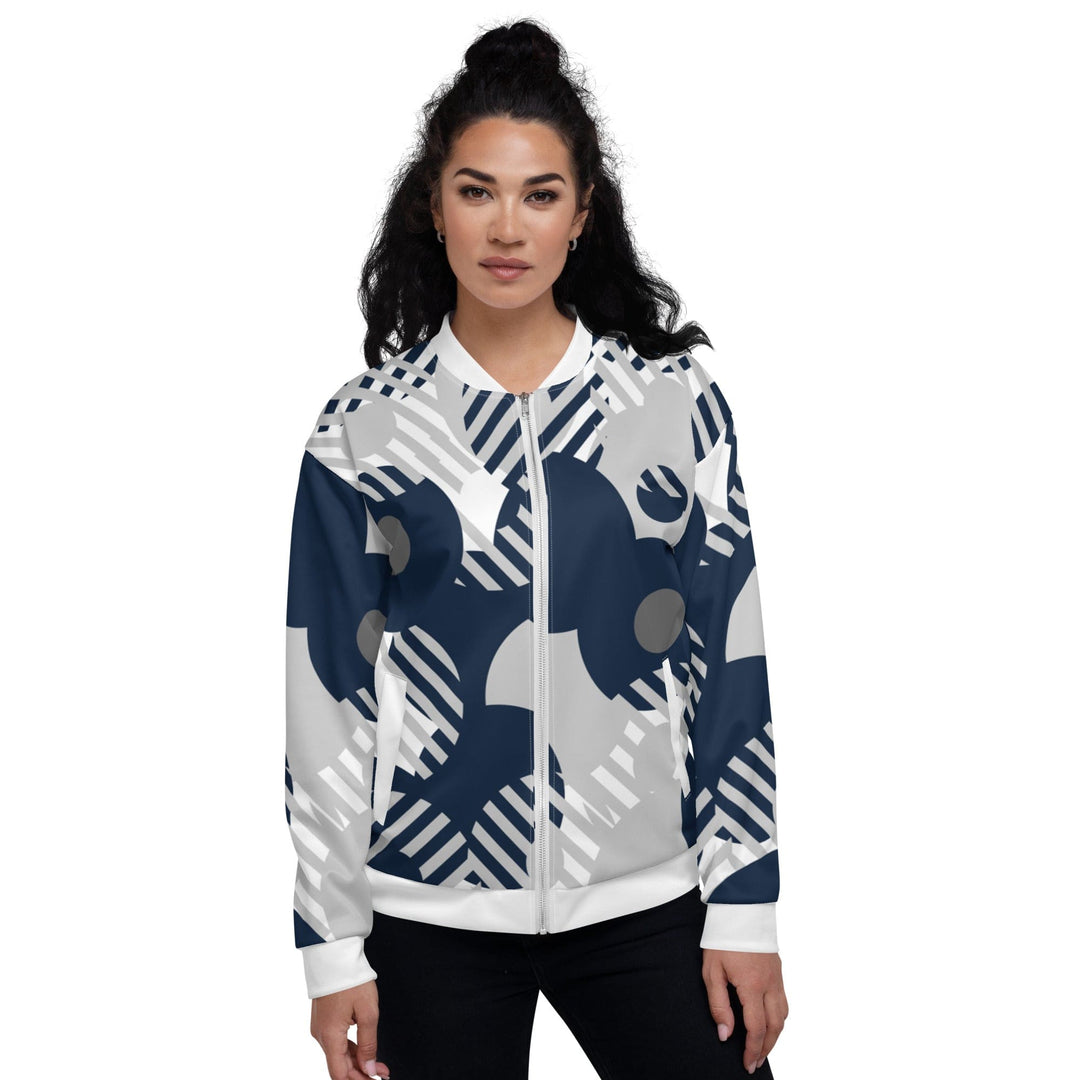 Womens Bomber Jacket Blue & Grey Geometric Style - Womens | Jackets | Bombers