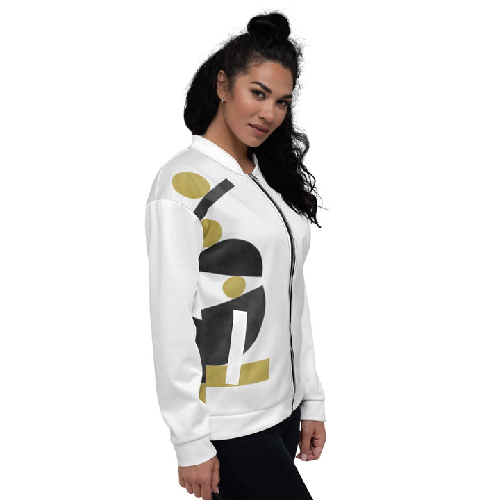 Womens Bomber Jacket White & Gold Geometric Style - Womens | Jackets | Bombers