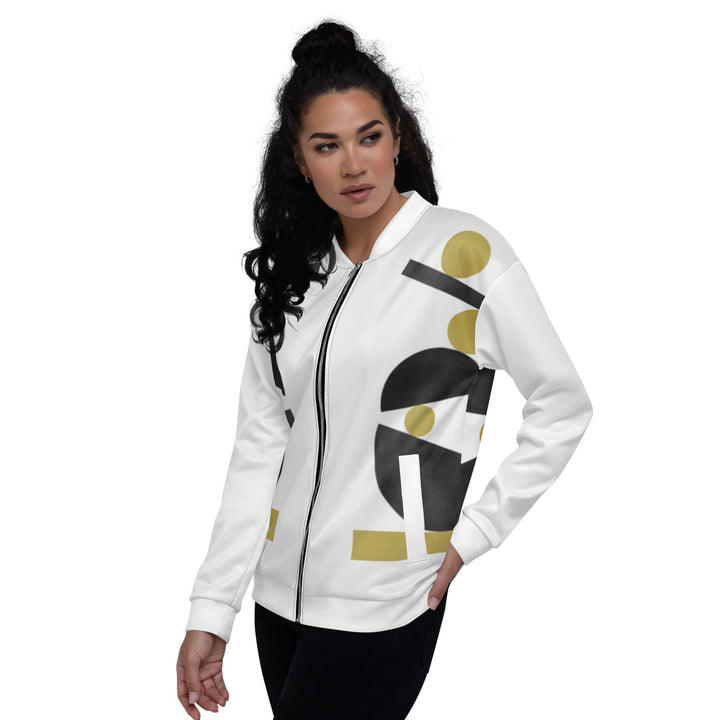 Womens Bomber Jacket White & Gold Geometric Style - Womens | Jackets | Bombers