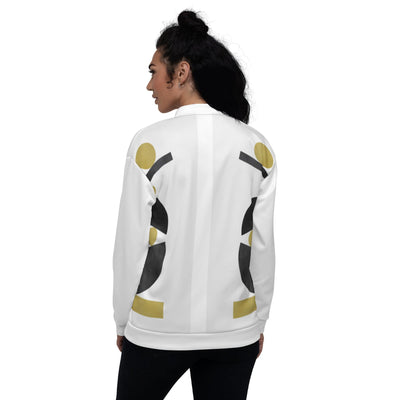 Womens Bomber Jacket White & Gold Geometric Style - Womens | Jackets | Bombers