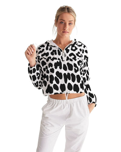Womens Cropped Windbreaker Jacket - Black And White Leopard Print - Womens |