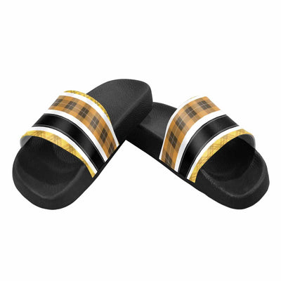 Womens Flip Flop Slide Sandals - Yellow/black Tartan Style - Dg995027 - Womens