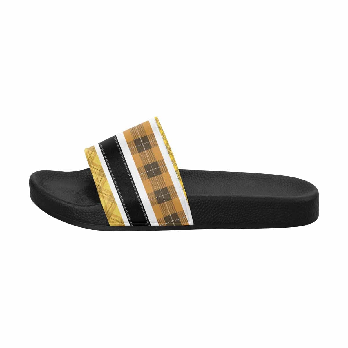 Womens Flip Flop Slide Sandals - Yellow/black Tartan Style - Dg995027 - Womens