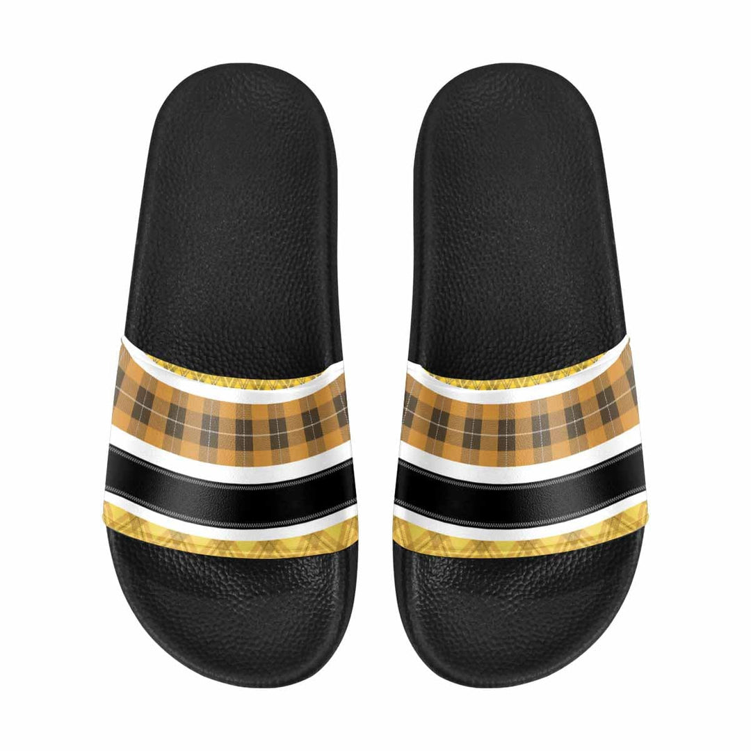 Womens Flip Flop Slide Sandals - Yellow/black Tartan Style - Dg995027 - Womens