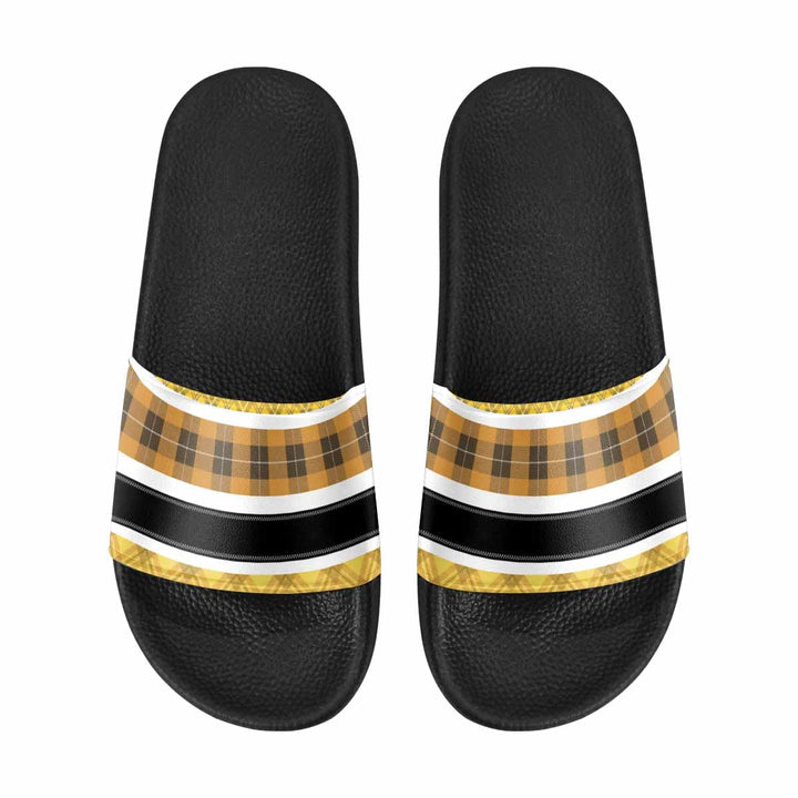 Womens Flip Flop Slide Sandals - Yellow/black Tartan Style - Dg995027 - Womens