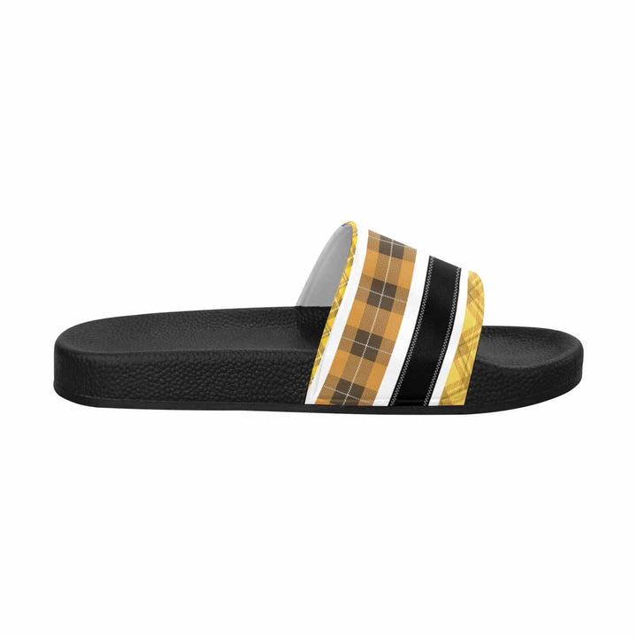 Womens Flip Flop Slide Sandals - Yellow/black Tartan Style - Dg995027 - Womens