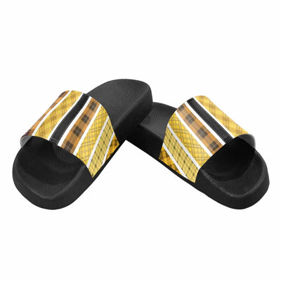 Womens Flip Flop Slide Sandals - Yellow/black Tartan Style - Dg995034 - Womens