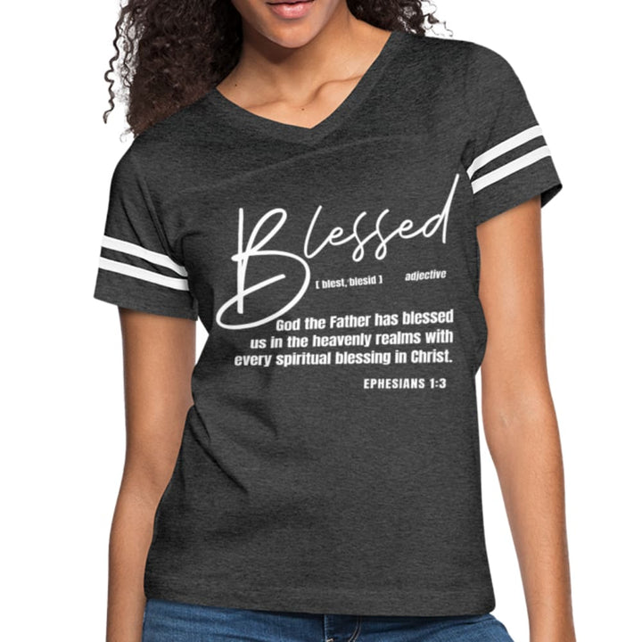 Womens T-shirt Vintage Sport Black S-2xl Blessed With Every Spiritual Blessing