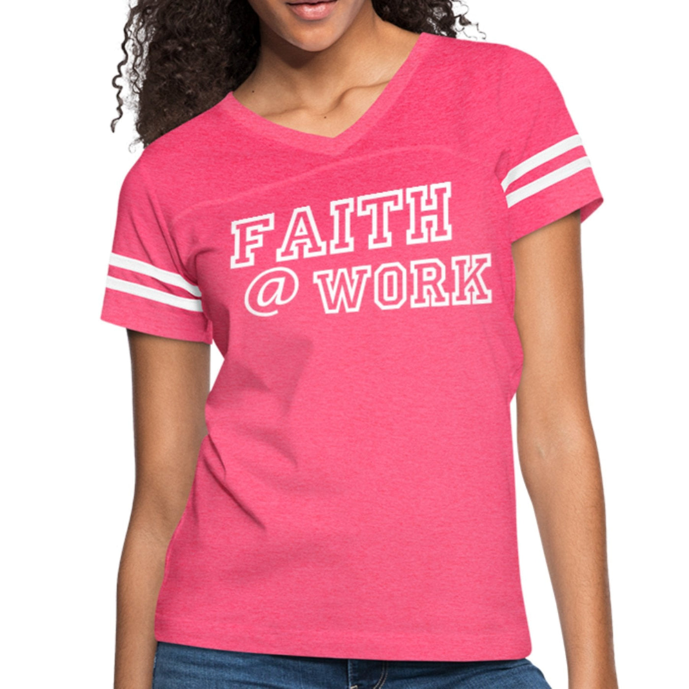 Womens Graphic Vintage Sport T-shirt Faith At Work Illustration - Womens