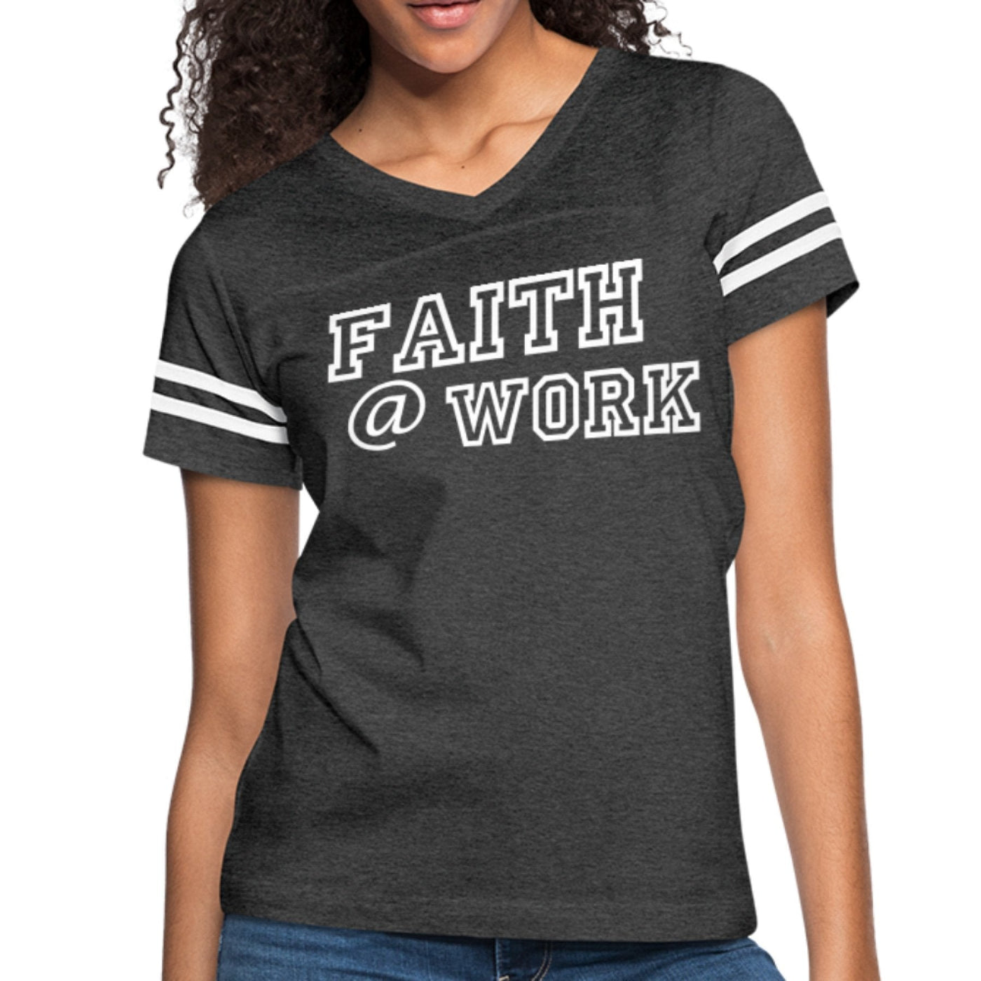 Womens Graphic Vintage Sport T-shirt Faith At Work Illustration - Womens