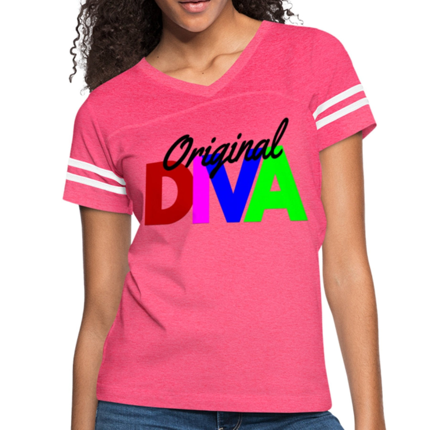 Womens Graphic Vintage Sport T-shirt Original Diva Colorful Illustration
