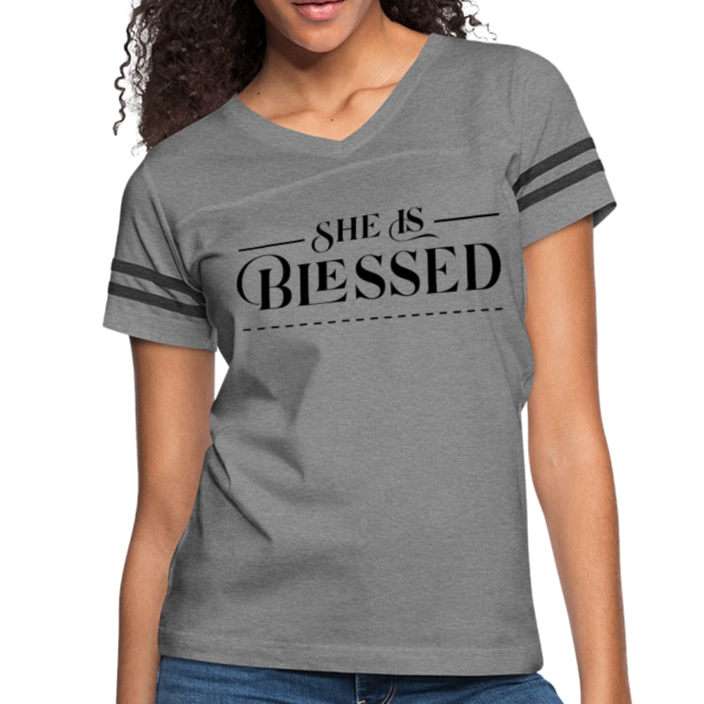 Womens Graphic Vintage Tee she is Blessed Sport T-shirt