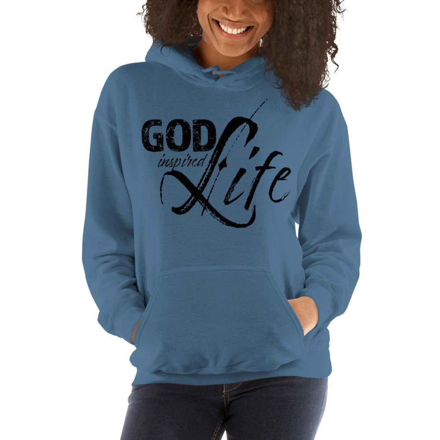 Womens Hoodie - Pullover Hooded Sweatshirt -god Inspired Life/black - Womens