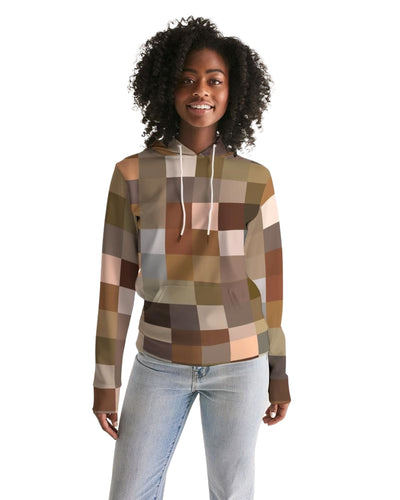 Womens Hoodie Brown Multicolor Colorblock Pattern - Womens | Hoodies | AOP