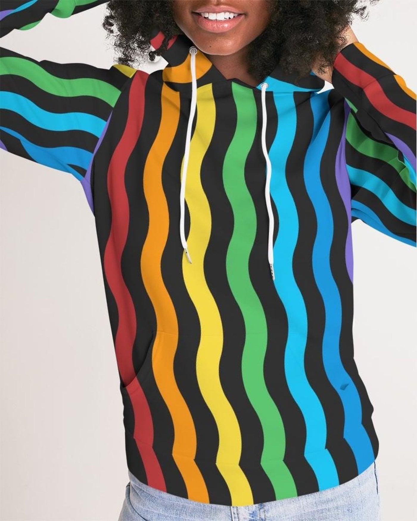 Womens Hoodie - Pullover Hooded Sweatshirt -graphic/rainbow Stripes - Womens