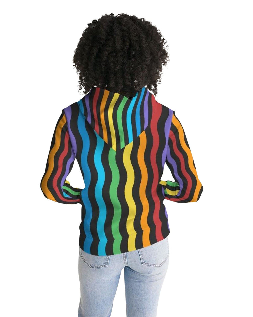 Womens Hoodie - Pullover Hooded Sweatshirt -graphic/rainbow Stripes - Womens