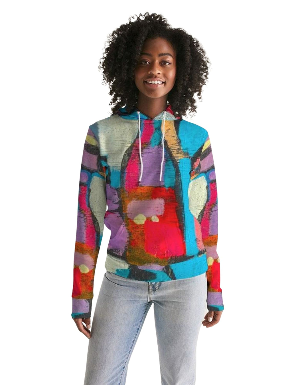 Womens Hoodie - Pullover Hooded Sweatshirt / Multicolor Graphic - Womens