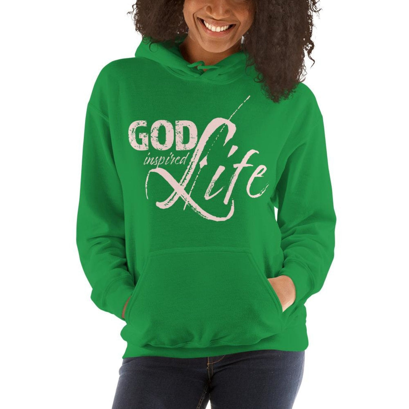 Womens Hoodie - Pullover Sweatshirt - God Inspired Life / Pink - Womens |