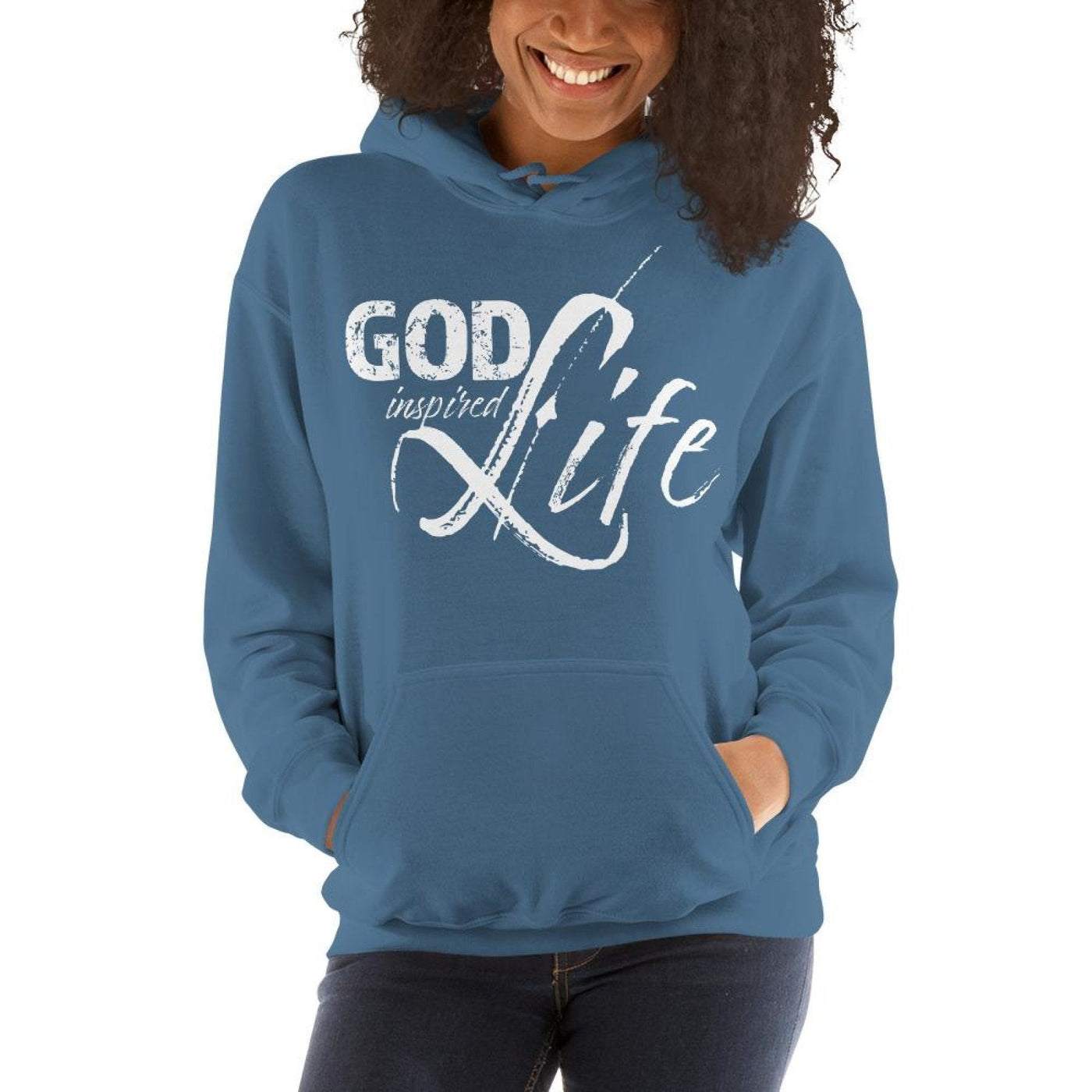 Womens Hoodie - Pullover Sweatshirt - God Inspired Life / White - Womens |