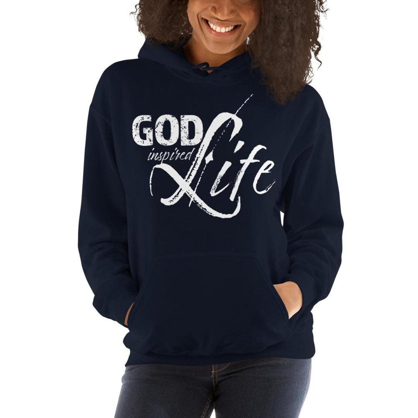 Womens Hoodie - Pullover Sweatshirt - God Inspired Life / White - Womens |