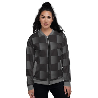 Womens Jacket - Black And Gray 3d Square Style Bomber Jacket - Womens | Jackets