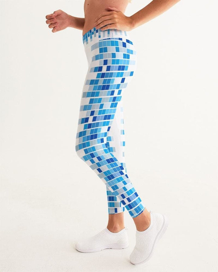 Womens High-waist Fitness Legging Yoga Pants Blue White Mosaic Squares - Womens