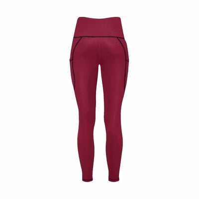 Womens Leggings With Pockets - Fitness Pants / Burgundy Red - Womens | Leggings