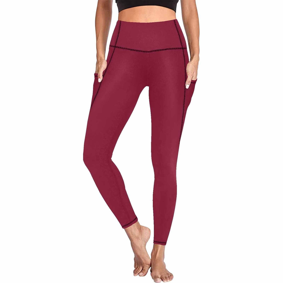 Womens Leggings with Pockets - Fitness Pants / Burgundy Red - Womens | Leggings