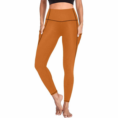 Womens Leggings With Pockets - Fitness Pants / Burnt Orange - Womens | Leggings