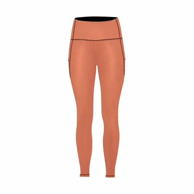 Womens Leggings With Pockets - Fitness Pants / Burnt Sienna Red - Womens