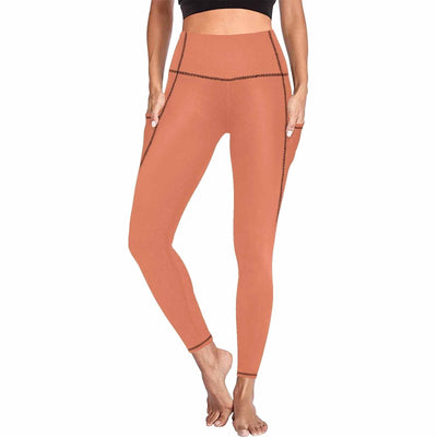 Womens Leggings With Pockets - Fitness Pants / Burnt Sienna Red - Womens