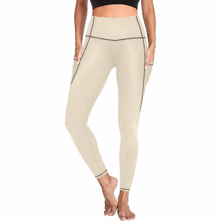 Womens Leggings with Pockets - Fitness Pants / Champagne Beige - Womens