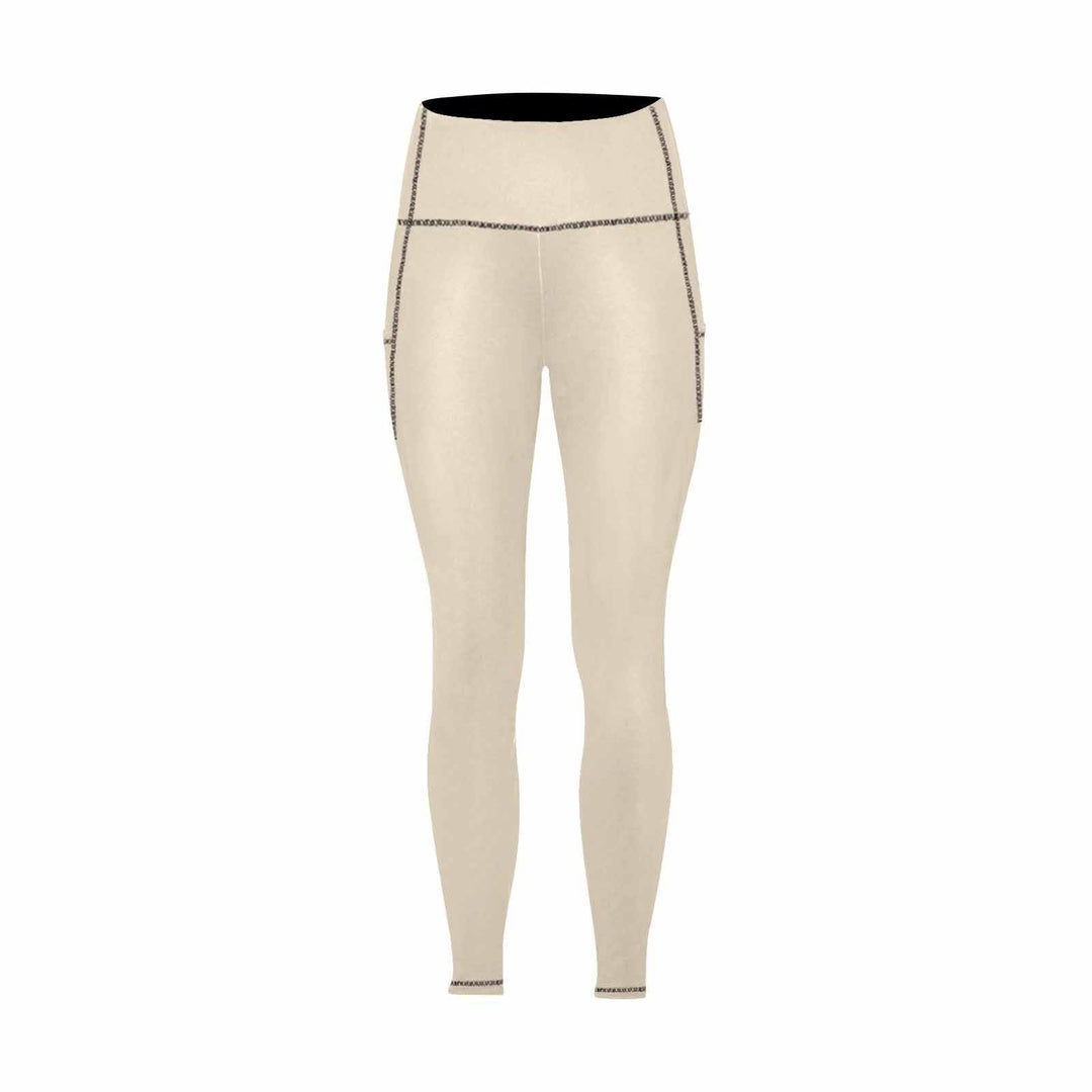 Womens Leggings with Pockets - Fitness Pants / Champagne Beige - Womens