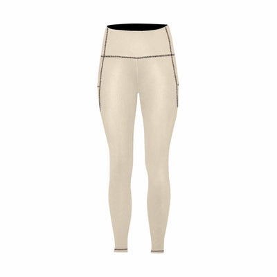 Womens Leggings With Pockets - Fitness Pants / Champagne Beige - Womens