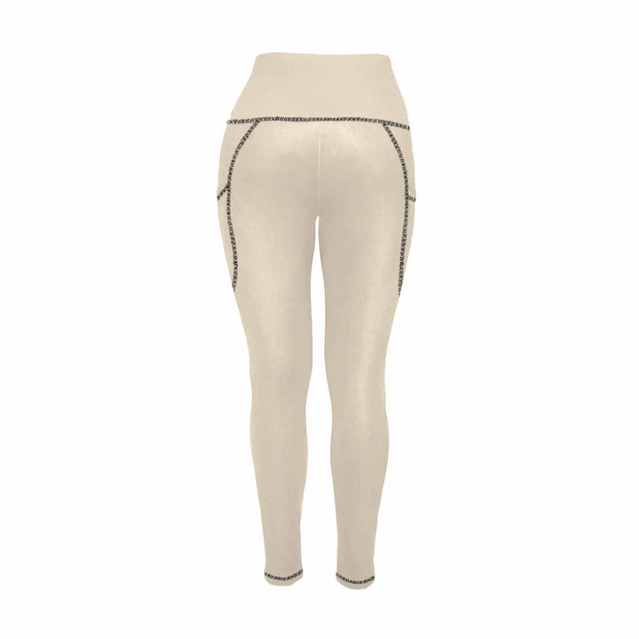 Womens Leggings with Pockets - Fitness Pants / Champagne Beige - Womens