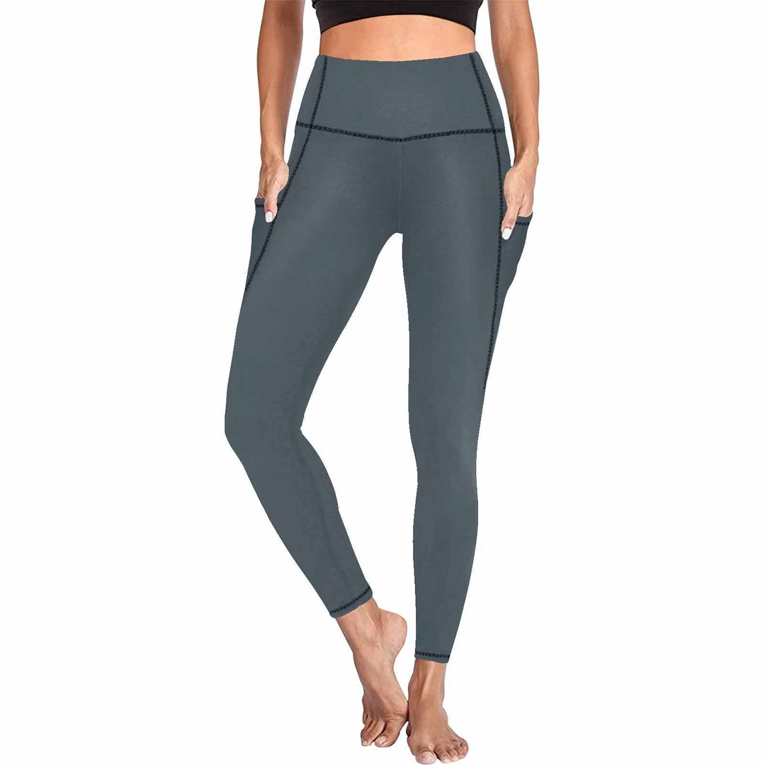 Womens Leggings with Pockets - Fitness Pants / Charcoal Black - Womens